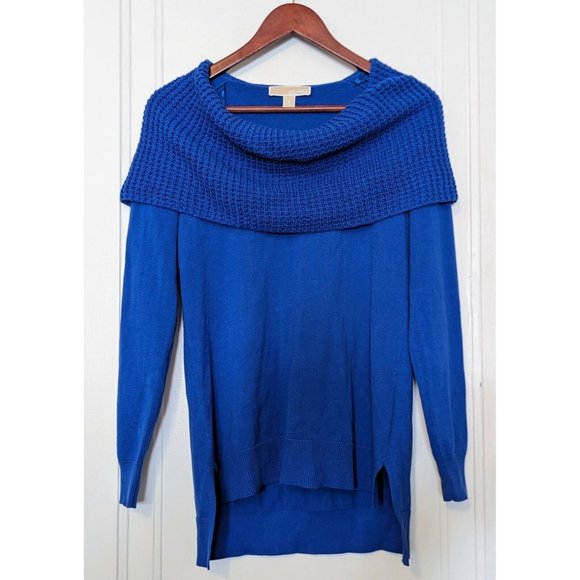 Michael Kors Women's Small Cowl Neck Sweater Blue Waffle Knit - Picture 1 of 3